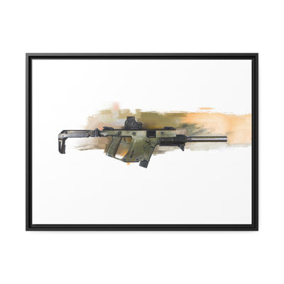 The Vindicator - Suppressed SMG Painting - Yellow Background - Black Framed Wrapped Canvas - Value Collection