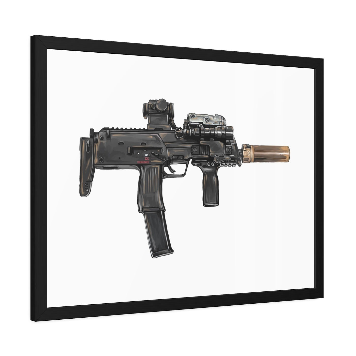 German 4.6x30mm Sub Machine Gun Painting - Just The Piece - Black Frame - Value Collection