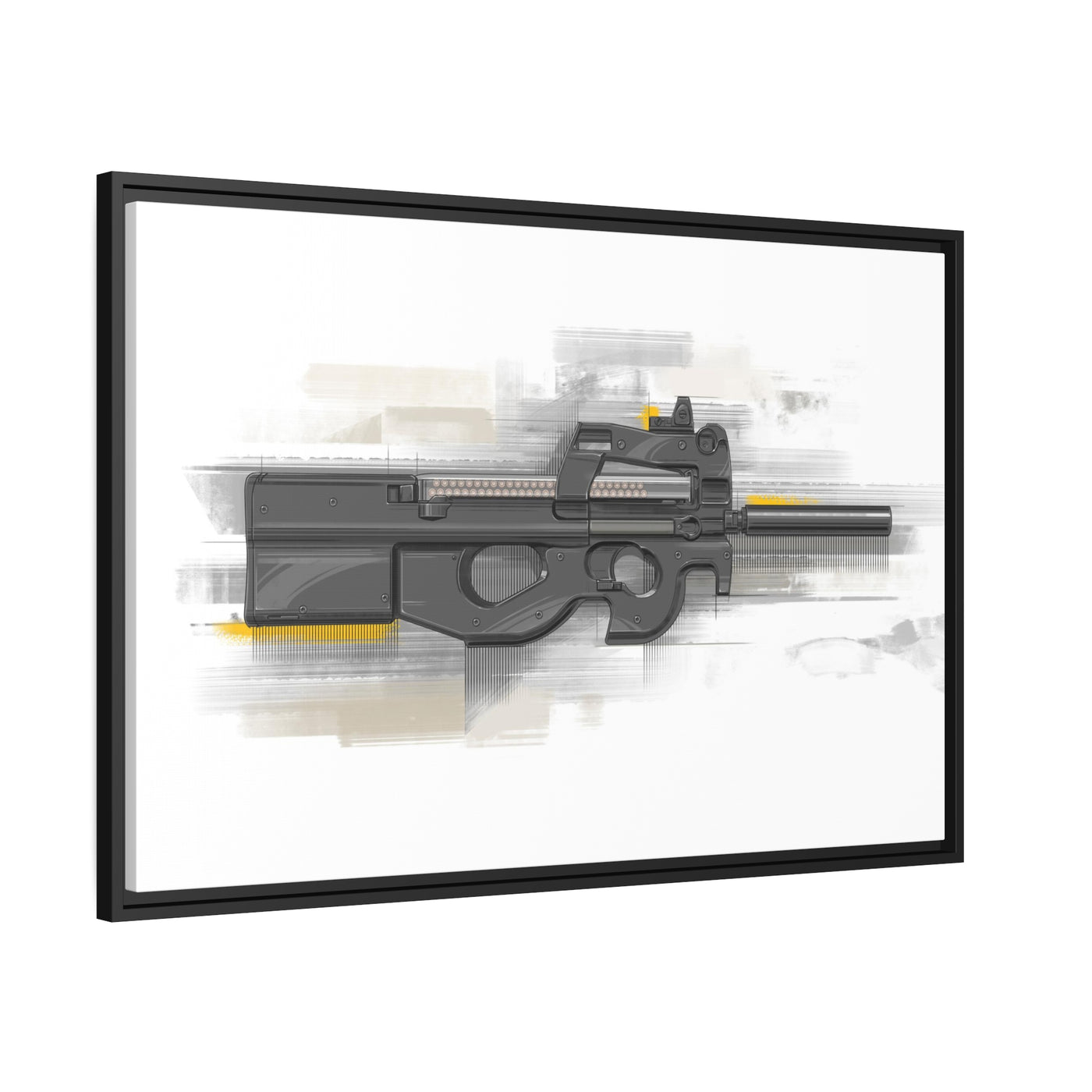 Secret Service Subgun - Bullpup 5.7x28mm Painting - Black Framed Wrapped Canvas - Value Collection