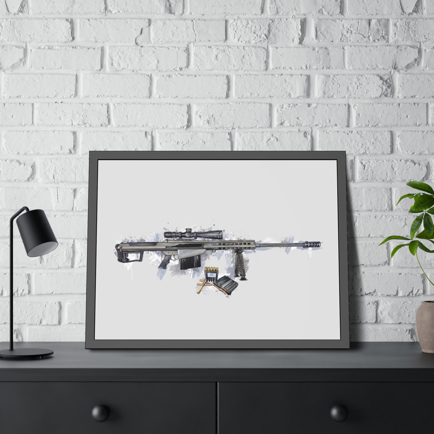 The Long-Range Legend - .50 Cal BMG Rifle Painting - Blue Accents - Black Frame - Value Collection