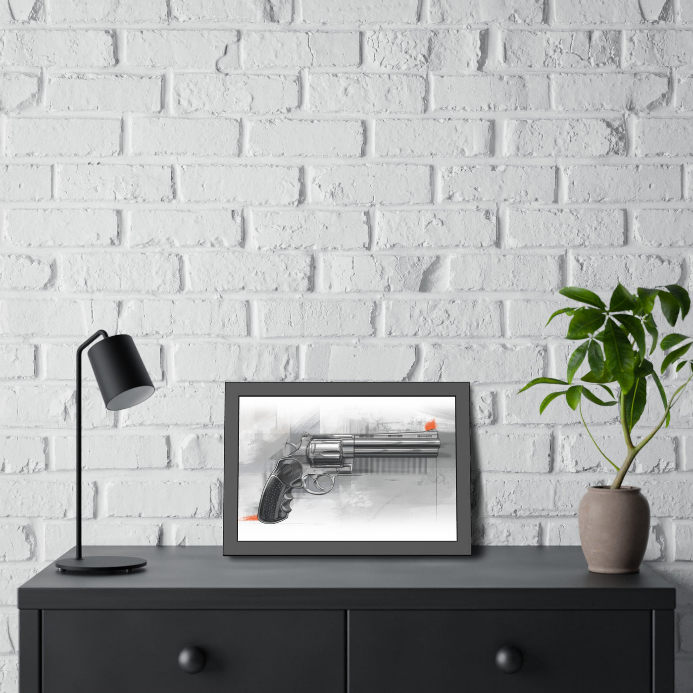 Stainless .44 Mag Revolver Painting - Black Frame - Value Collection