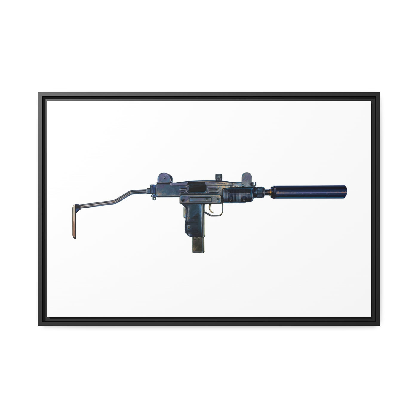 The Miniature Menace - Full Auto Subgun Painting - Just The Piece - Black Framed Wrapped Canvas - Value Collection