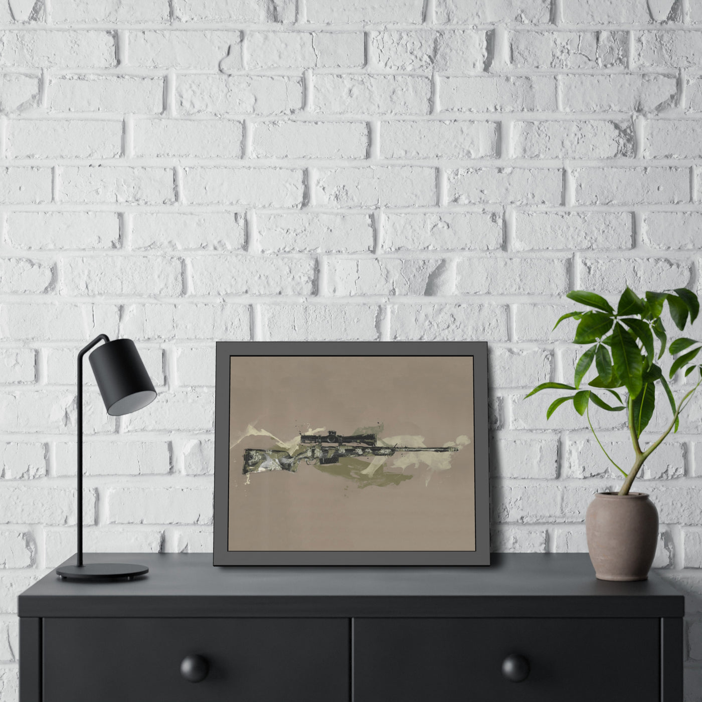 The Harvester - Long Range Hunting Rifle Painting (Minimal) - Black Frame - Value Collection