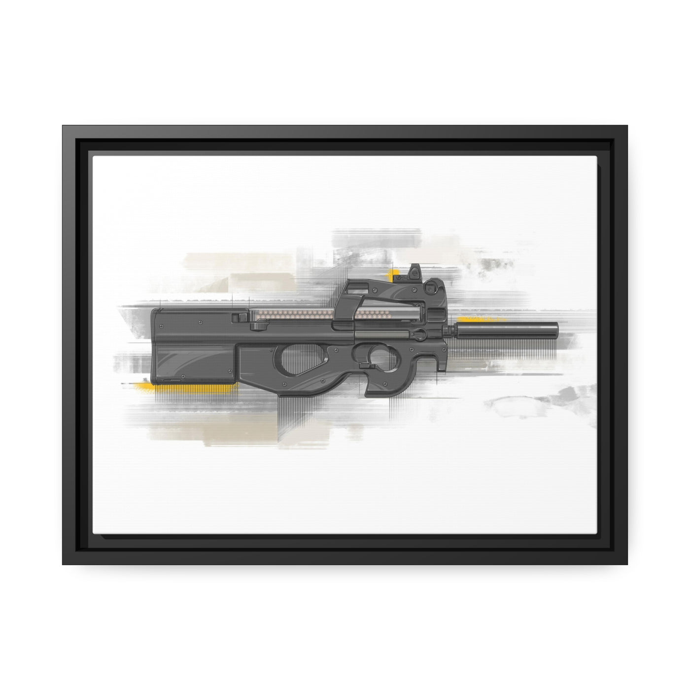 Secret Service Subgun - Bullpup 5.7x28mm Painting - Black Framed Wrapped Canvas - Value Collection