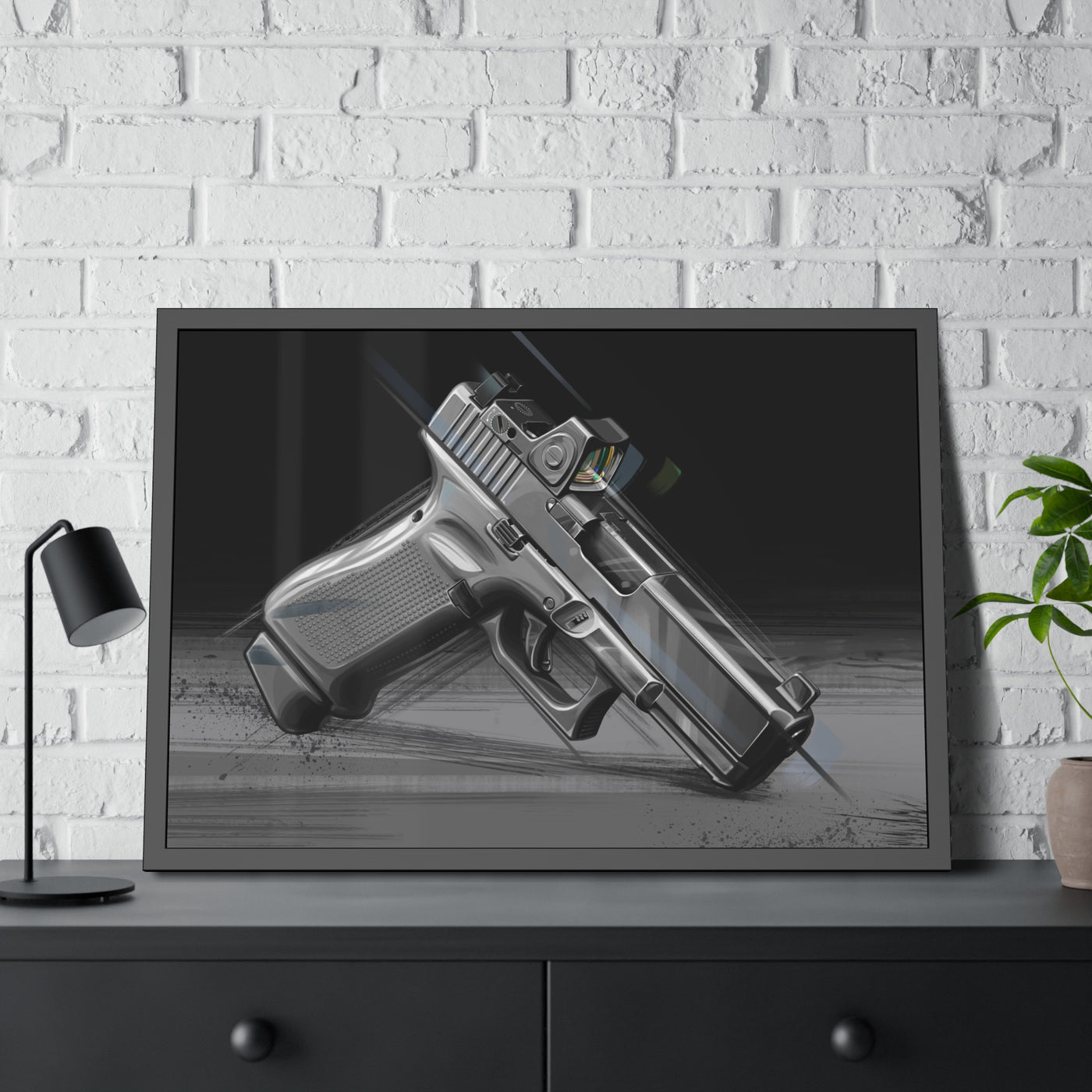 The Last Resort - OG Grey Poly Pistol Painting - Black Frame -Value Collection