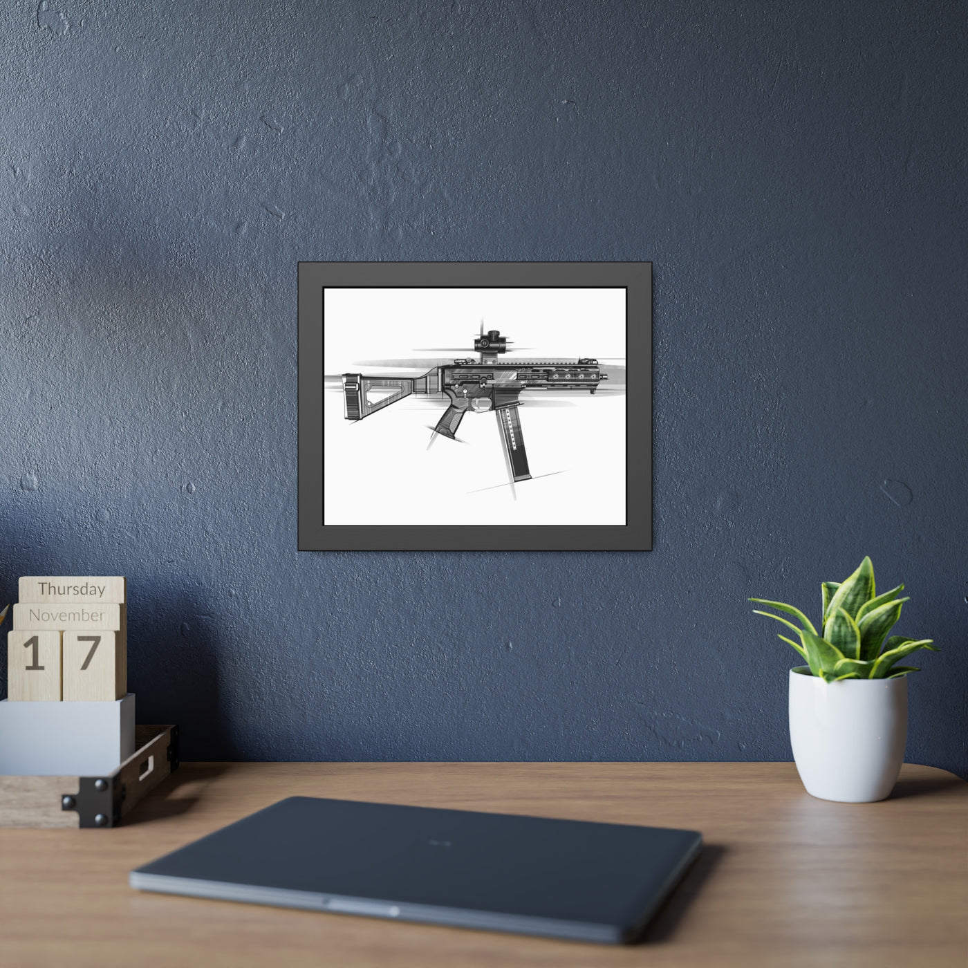 .45 Cal SMG Painting - Black Frame - Value Collection