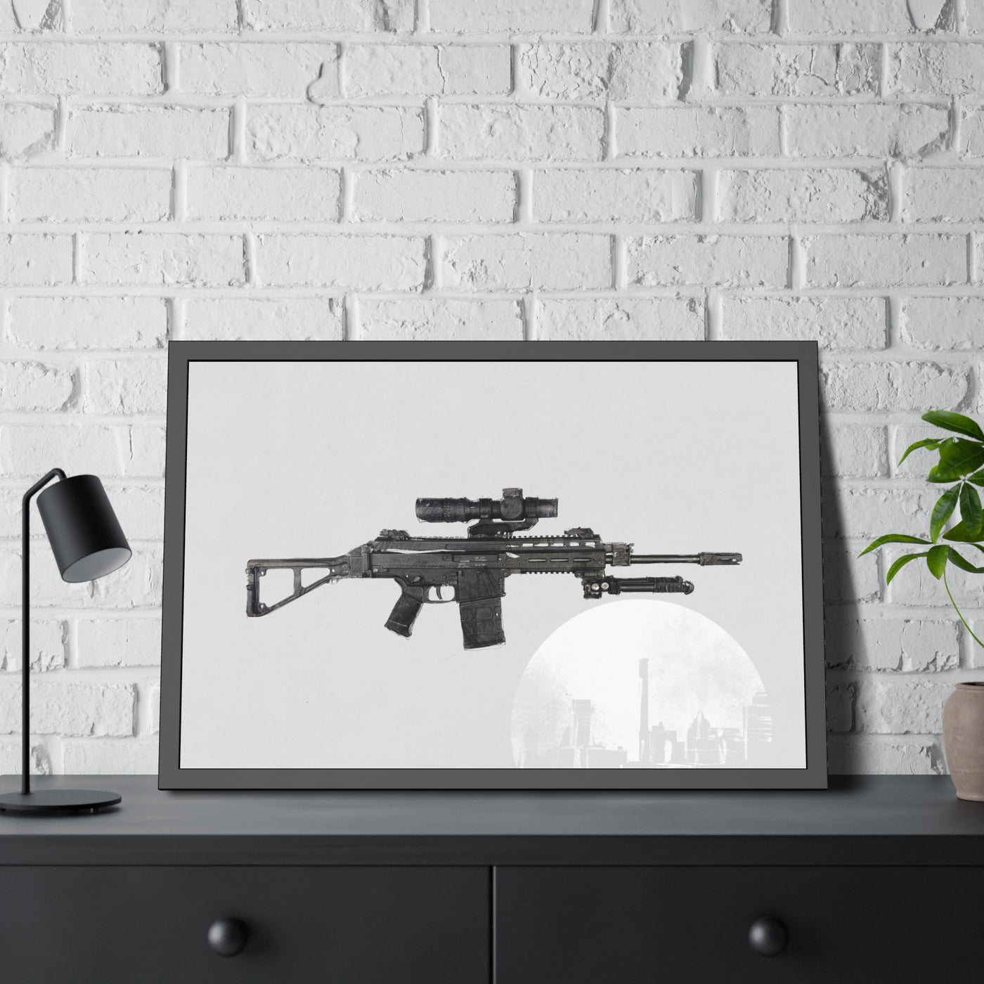 The Urban Sniper Painting - White Background - Black Frame - Value Collection