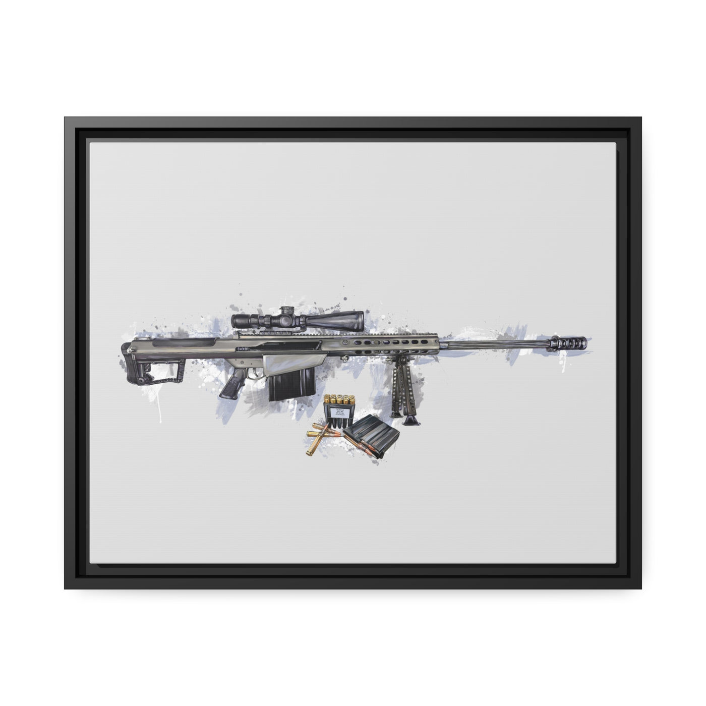 The Long-Range Legend - .50 Cal BMG Rifle Painting - Blue Accents - Black Framed Wrapped Canvas - Value Collection