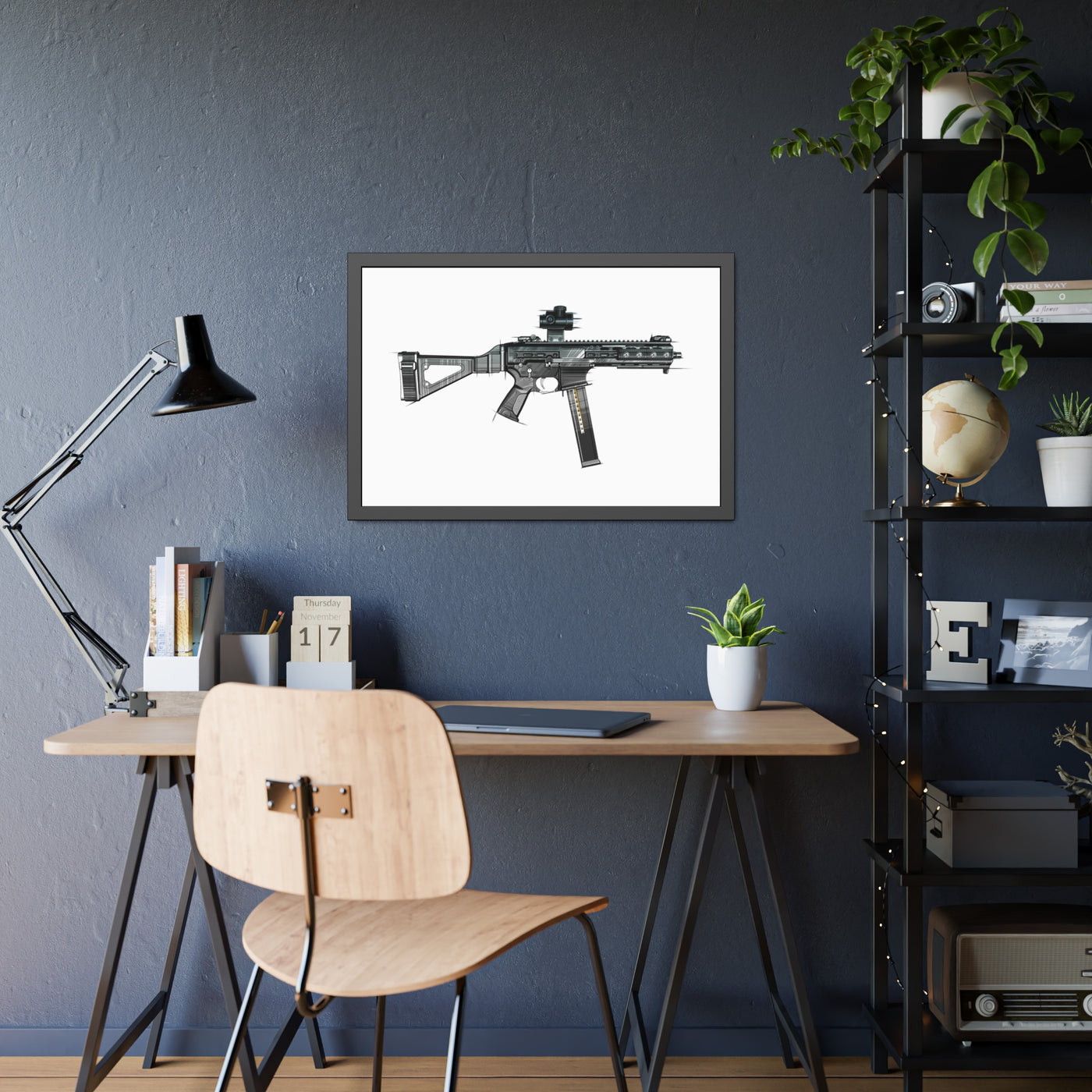 .45 Cal SMG Painting - Just The Piece - Black Frame - Value Collection