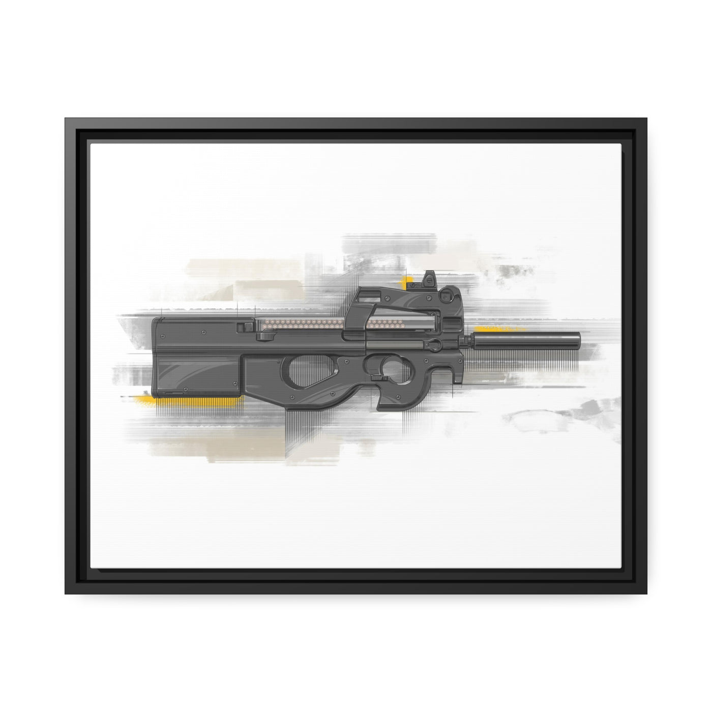 Secret Service Subgun - Bullpup 5.7x28mm Painting - Black Framed Wrapped Canvas - Value Collection