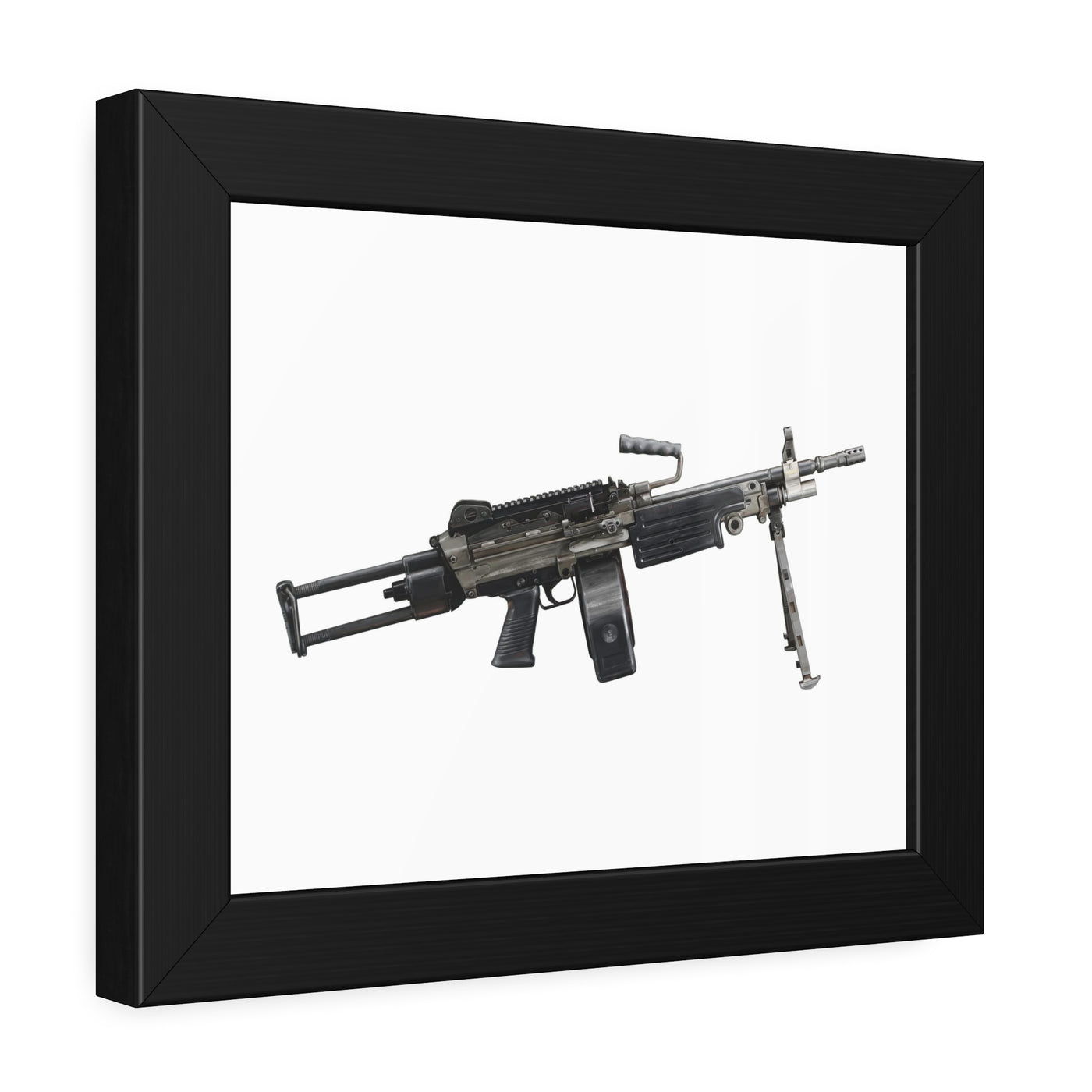 Belt-Fed 5.56x45mm Light Machine Gun Painting - Just The Piece - Black Frame - Value Collection