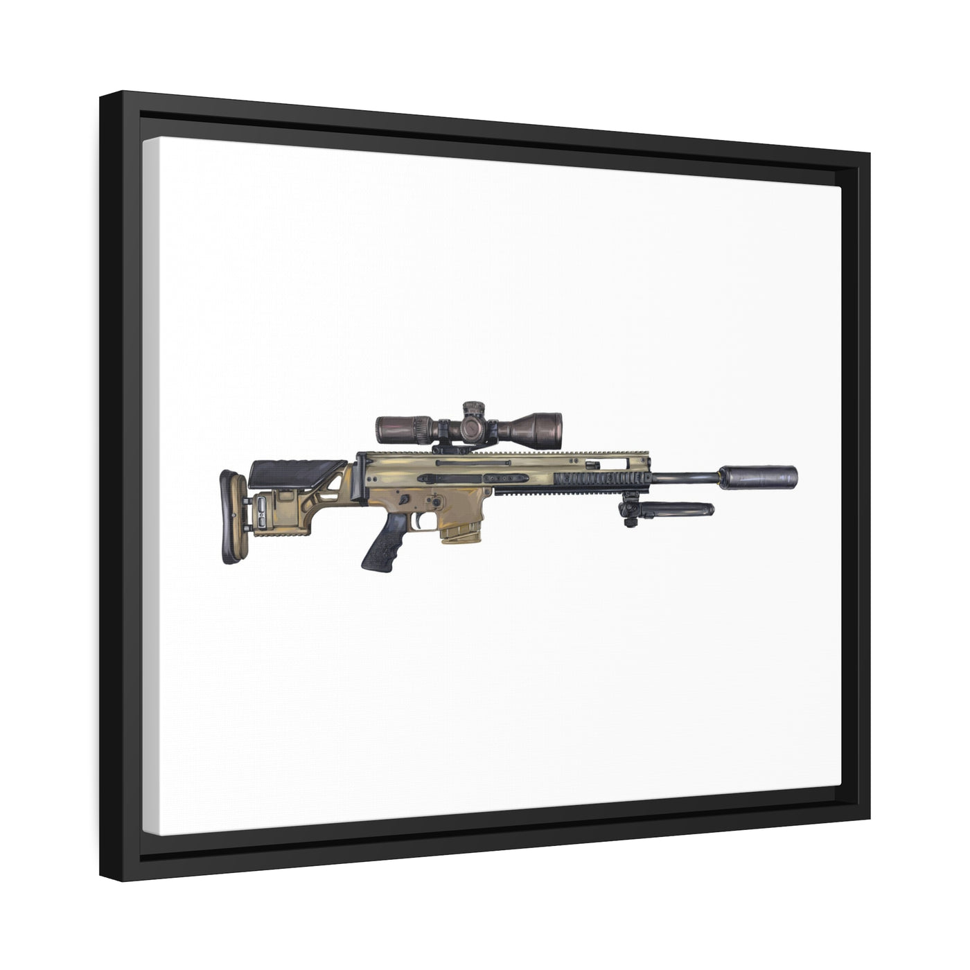 Socom Sniper Rifle Painting - Just The Piece - Black Framed Wrapped Canvas - Value Collection