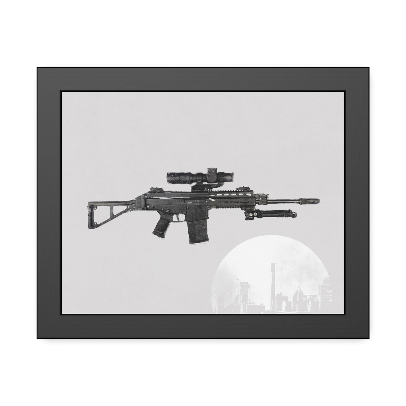 The Urban Sniper Painting - White Background - Black Frame - Value Collection