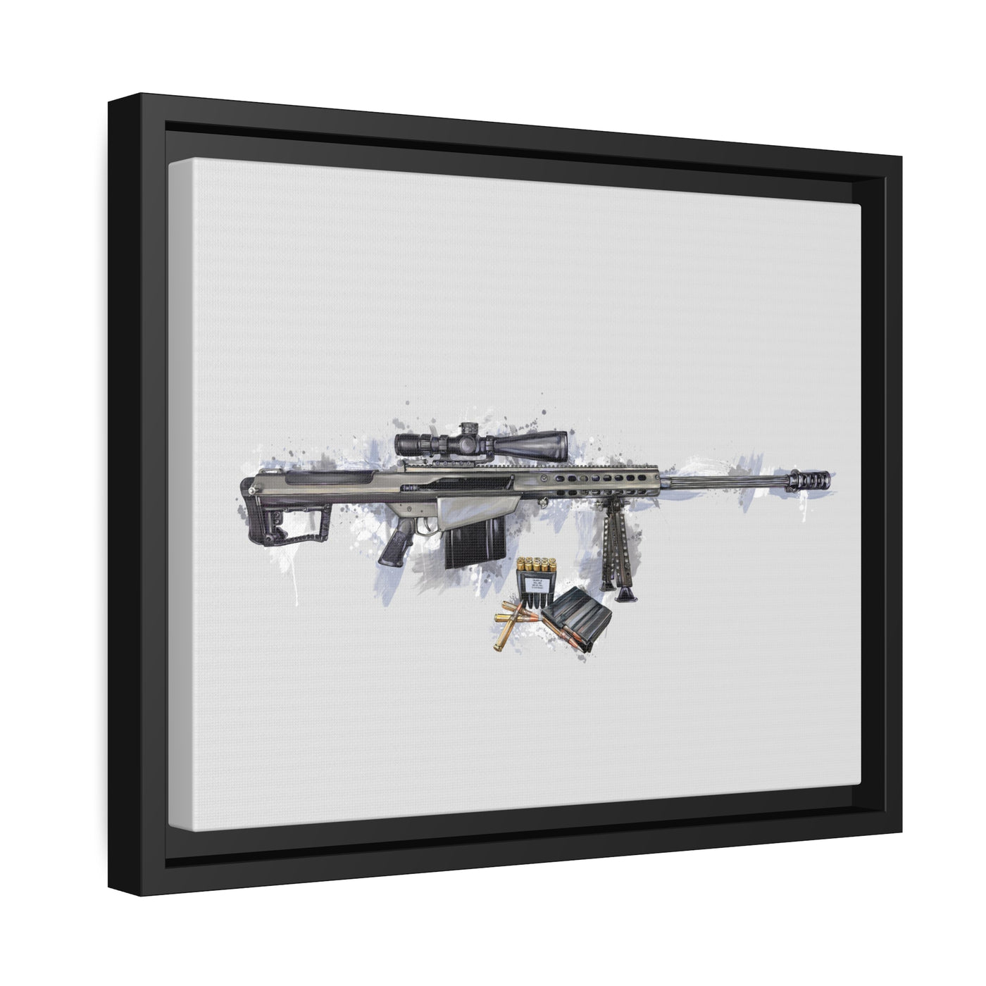 The Long-Range Legend - .50 Cal BMG Rifle Painting - Blue Accents - Black Framed Wrapped Canvas - Value Collection