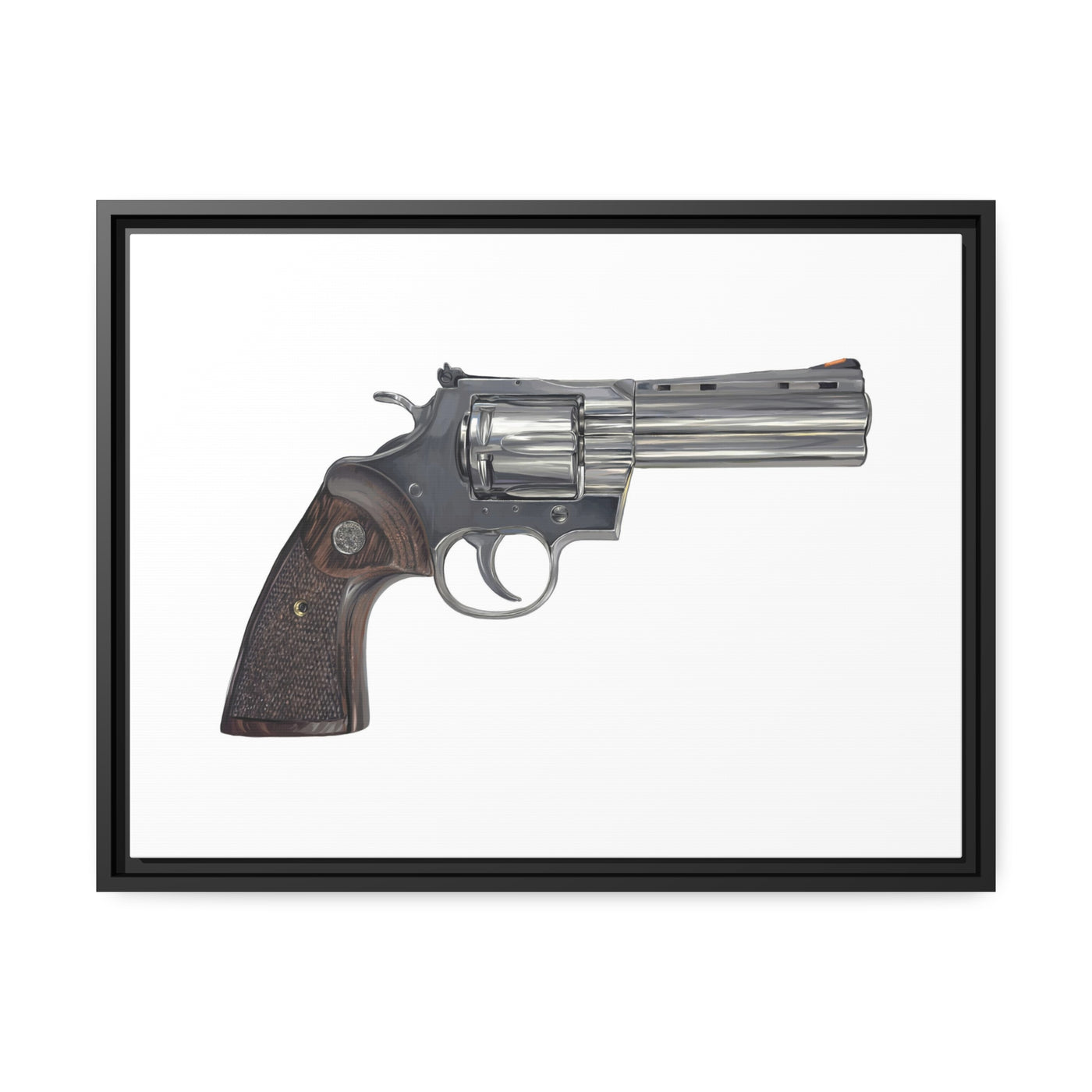 Wood & Stainless .357 Magnum Revolver Painting - Just The Piece - Black Framed Wrapped Canvas - Value Collection