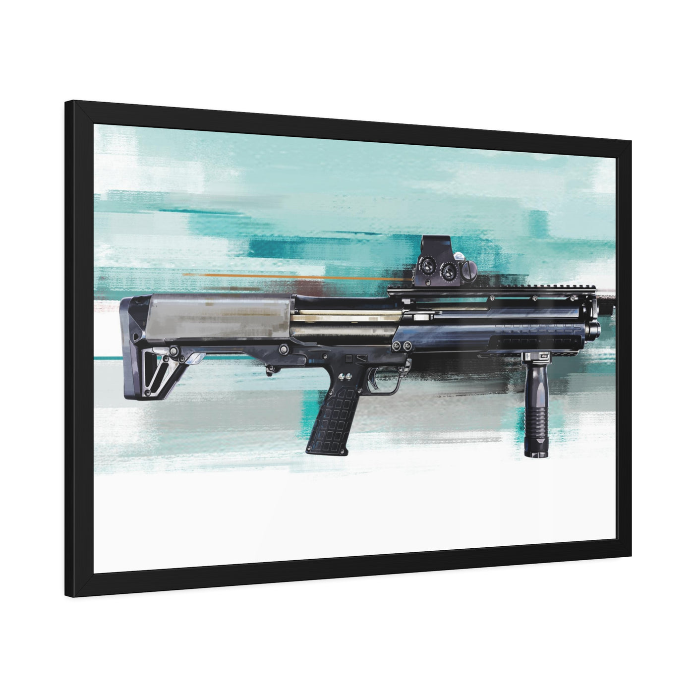 Tactical Bullpup Shotgun Painting - Green Background - Black Frame - Value Collection