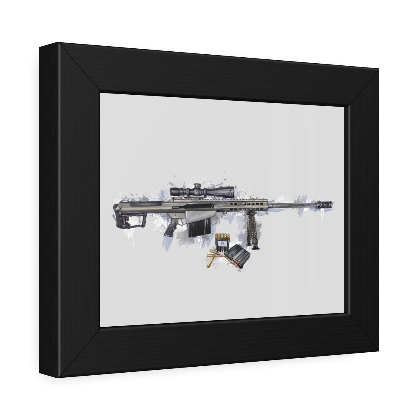 The Long-Range Legend - .50 Cal BMG Rifle Painting - Blue Accents - Black Frame - Value Collection