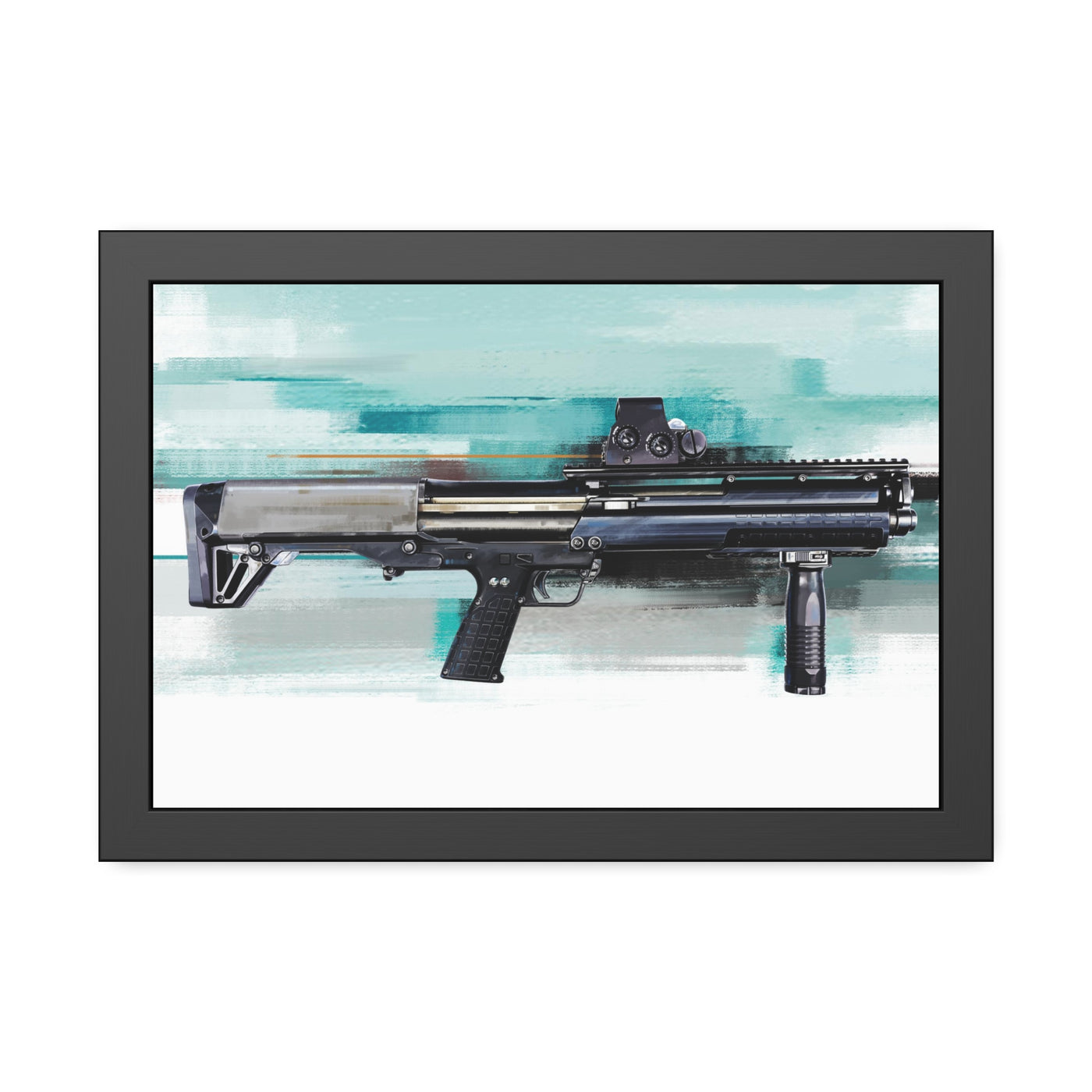 Tactical Bullpup Shotgun Painting - Green Background - Black Frame - Value Collection