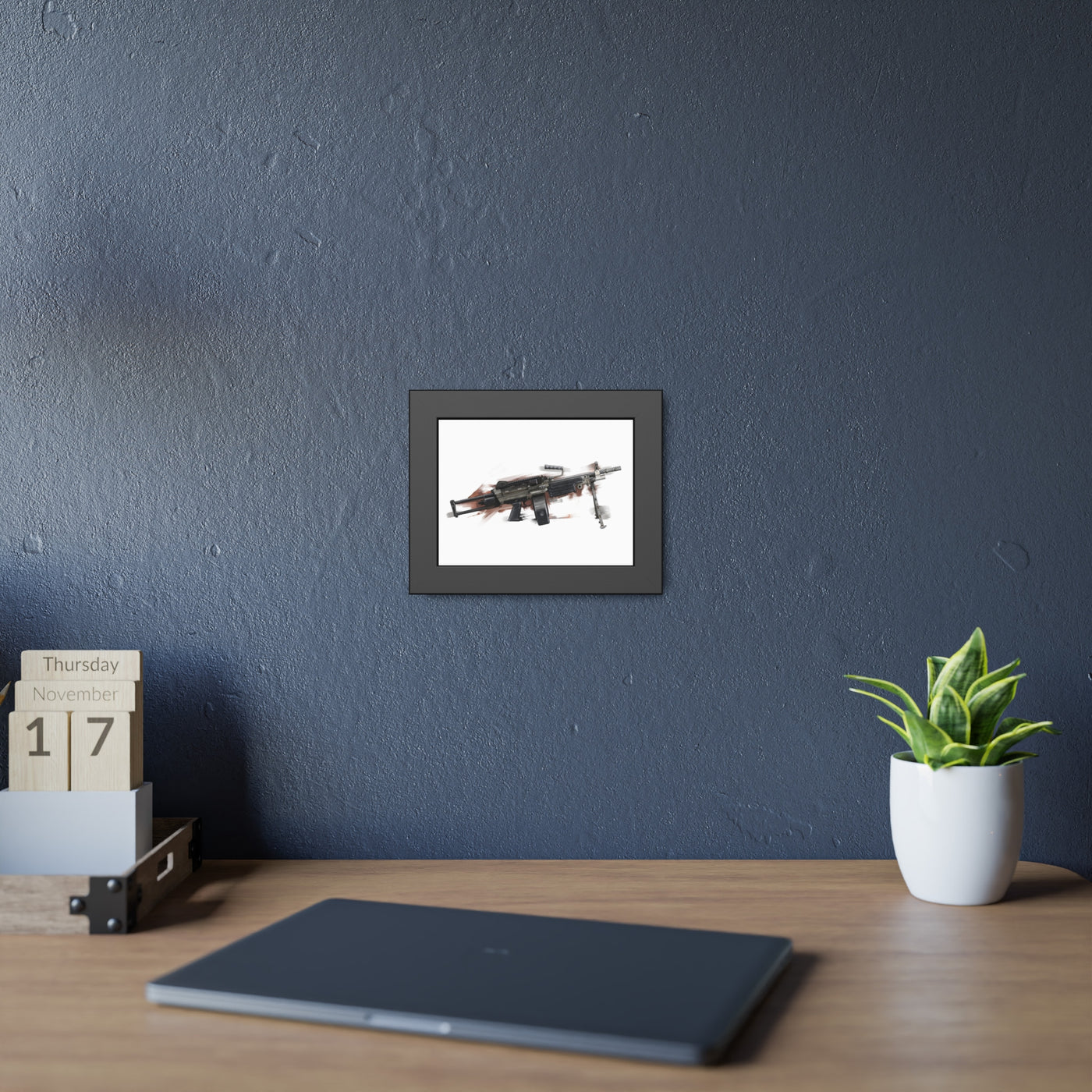 Belt-Fed 5.56x45mm Light Machine Gun Painting - Red Background - Black Frame - Value Collection