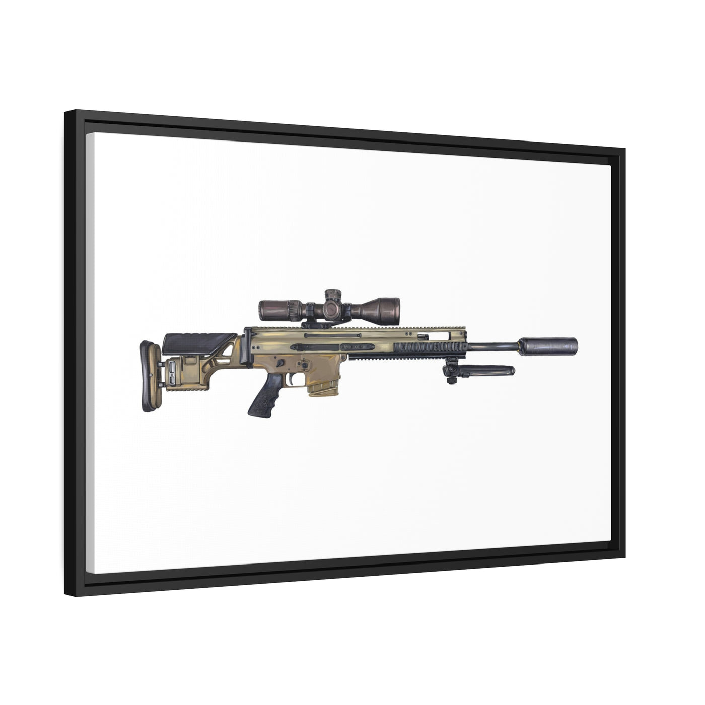 Socom Sniper Rifle Painting - Just The Piece - Black Framed Wrapped Canvas - Value Collection