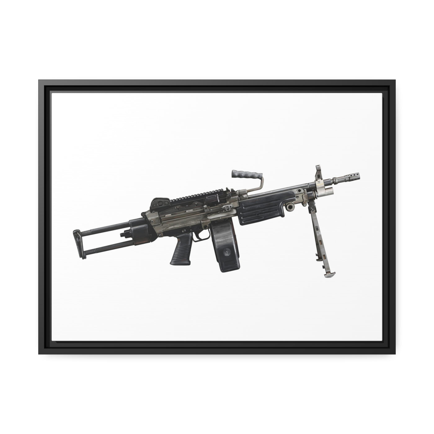 Belt-Fed 5.56x45mm Light Machine Gun Painting - Just The Piece - Black Framed Wrapped Canvas - Value Collection