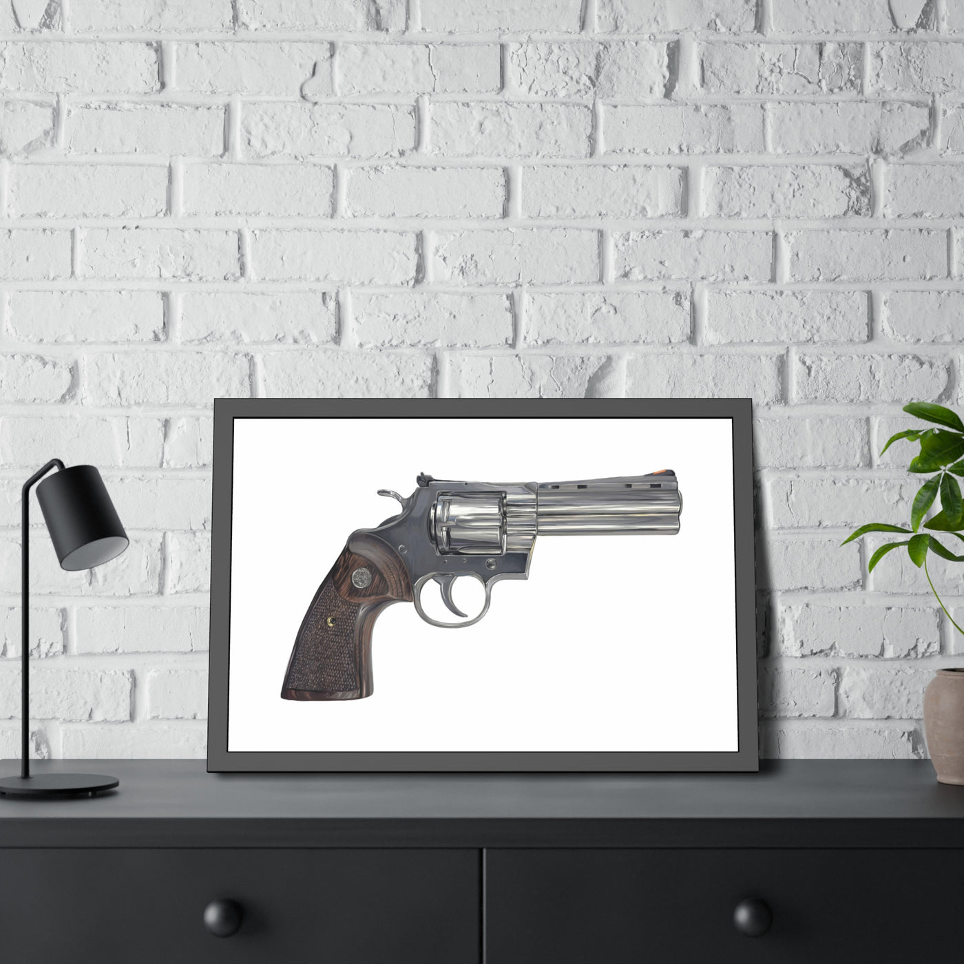 Wood & Stainless .357 Magnum Revolver Painting - Just The Piece - Black Frame - Value Collection