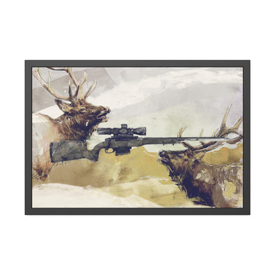 Elk Hunting Rifle Painting - Black Frame - Value Collection