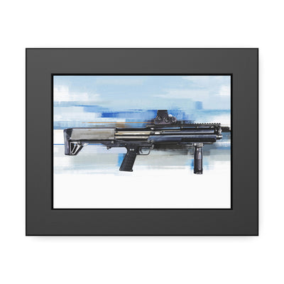 Tactical Bullpup Shotgun Painting - Blue Background - Black Frame - Value Collection