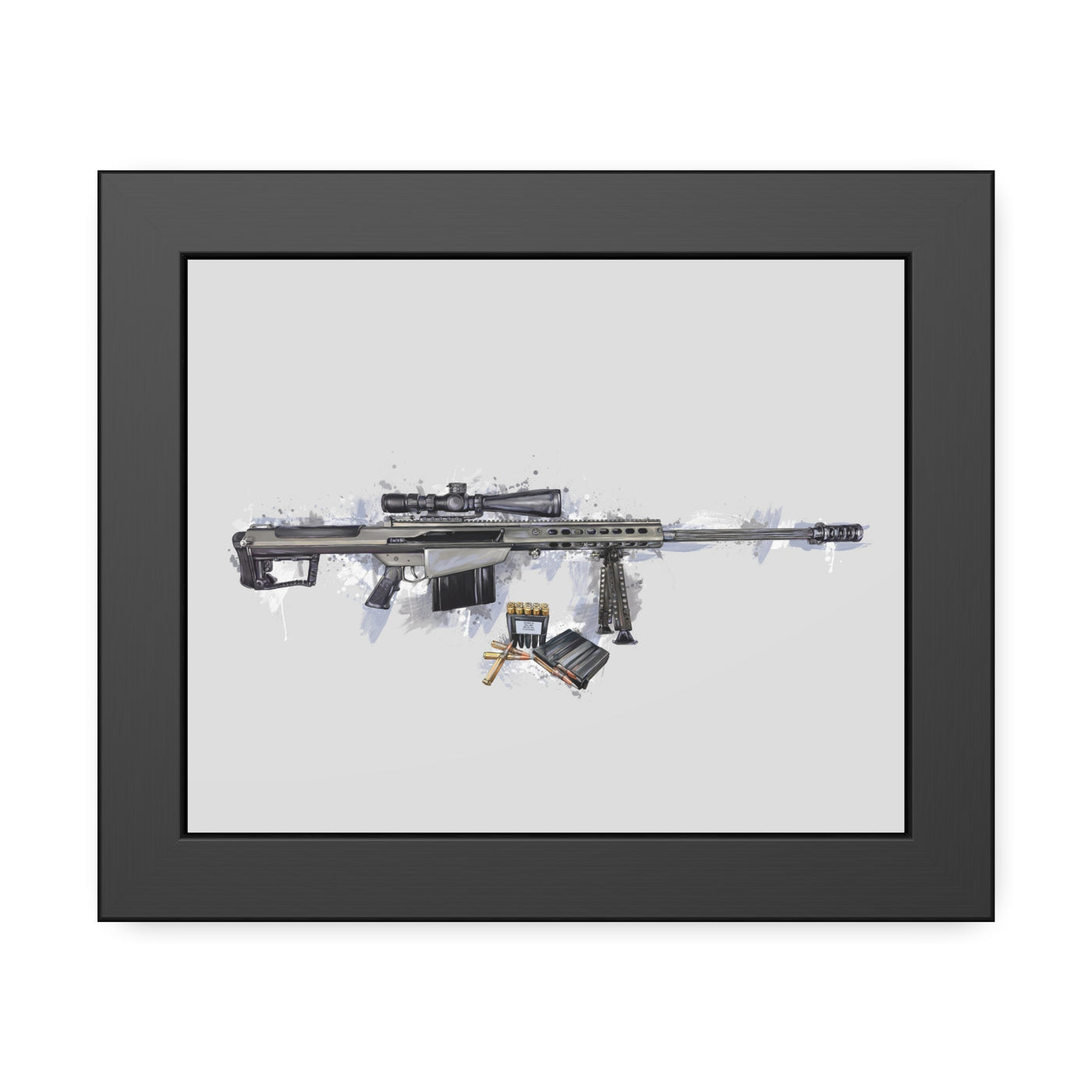 The Long-Range Legend - .50 Cal BMG Rifle Painting - Blue Accents - Black Frame - Value Collection