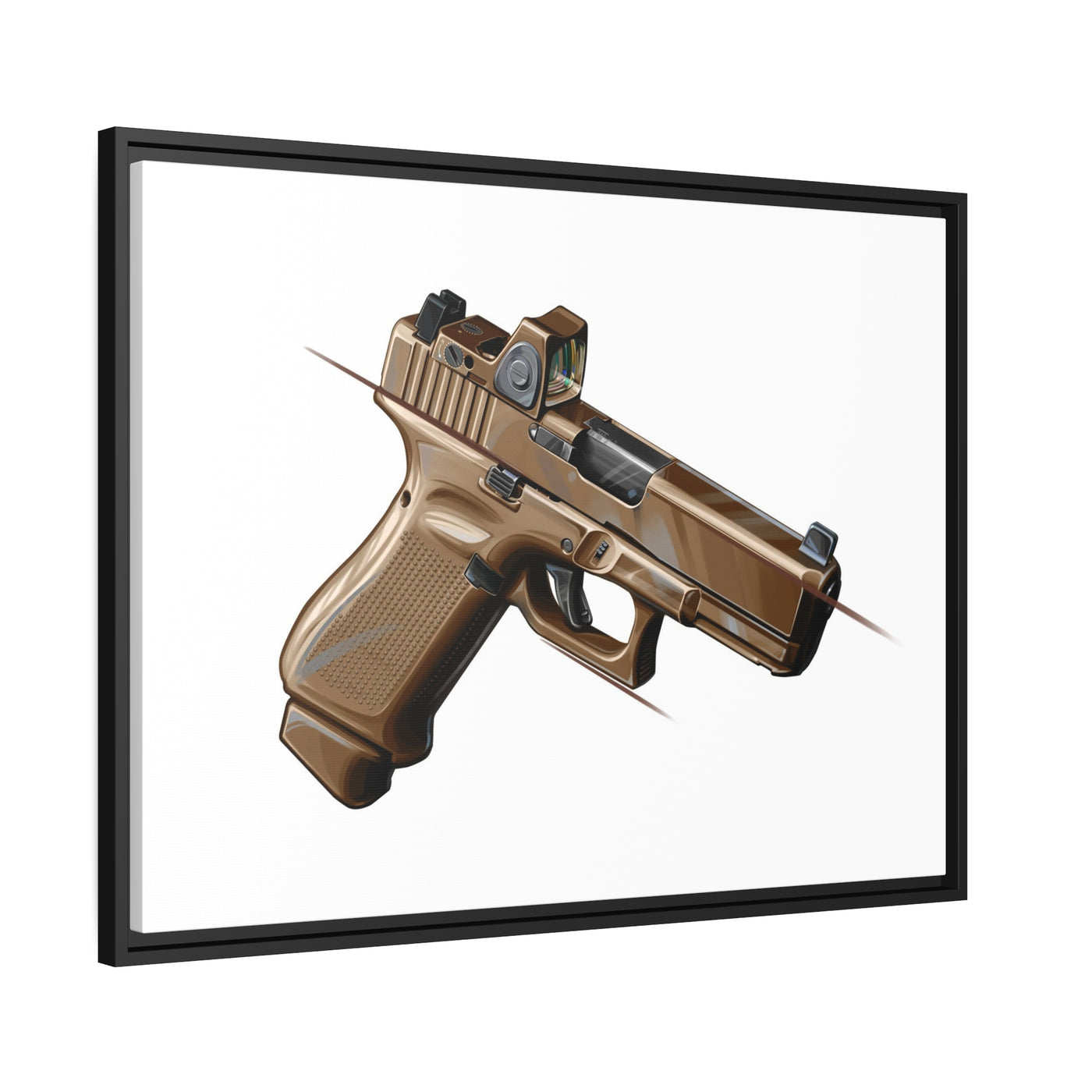 The Last Resort - OG Tan Poly Pistol Painting - Just The Piece - Black Framed Wrapped Canvas - Value Collection