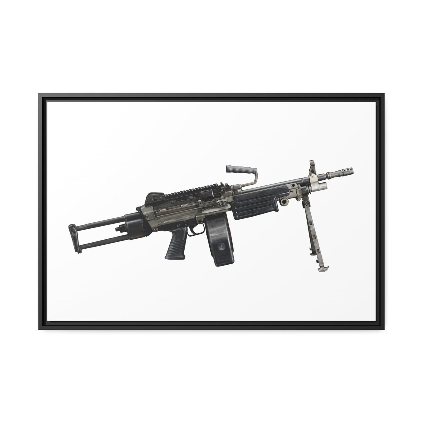 Belt-Fed 5.56x45mm Light Machine Gun Painting - Just The Piece - Black Framed Wrapped Canvas - Value Collection