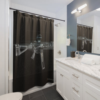 .45 Cal SMG Shower Curtains - Black Background