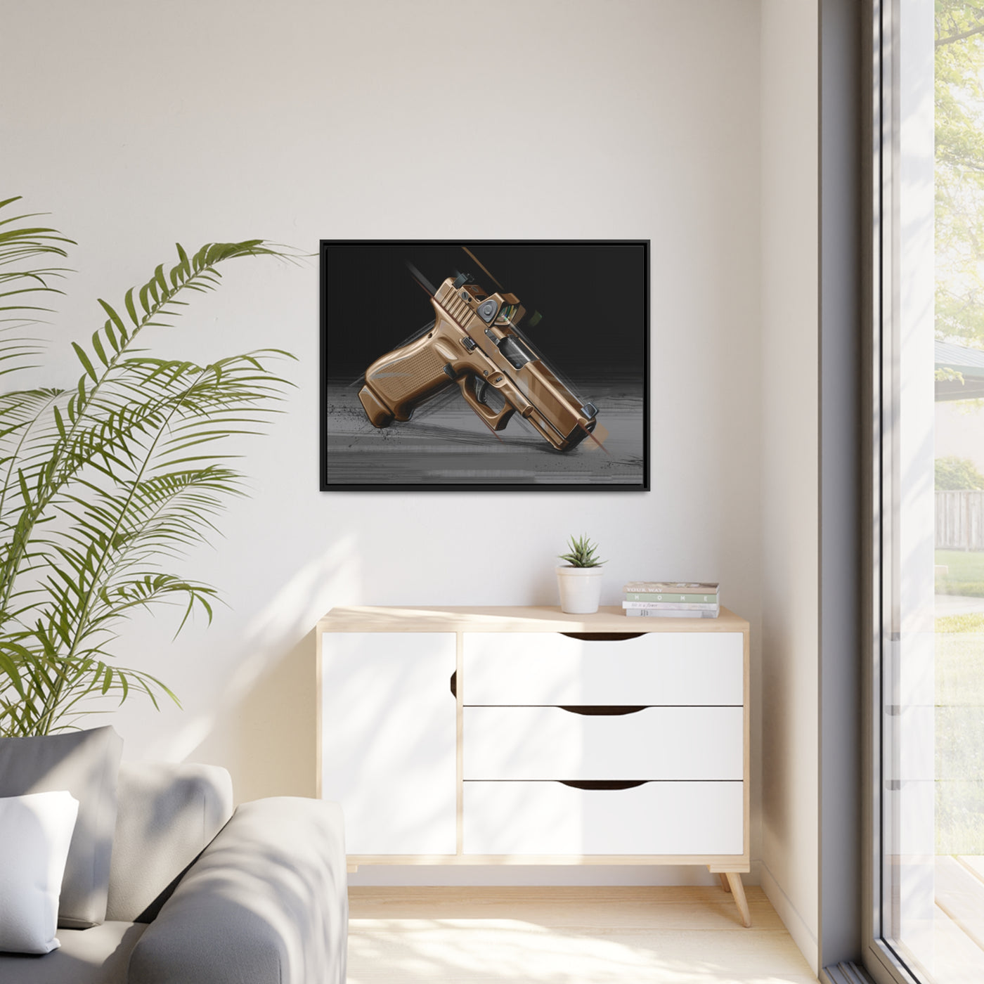 The Last Resort - OG Tan Poly Pistol Painting - Black Framed Wrapped Canvas - Value Collection