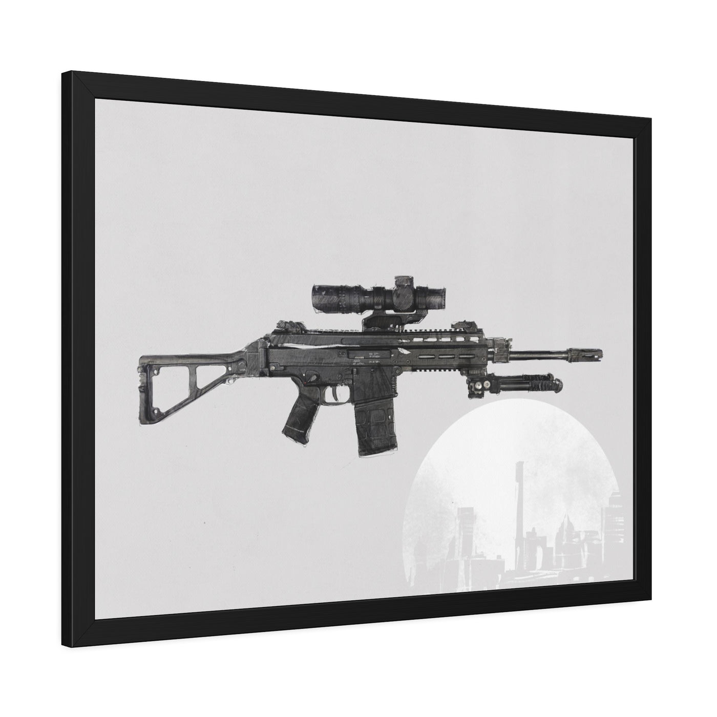 The Urban Sniper Painting - White Background - Black Frame - Value Collection