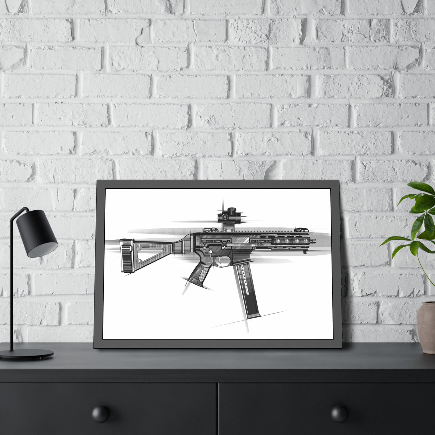 .45 Cal SMG Painting - Black Frame - Value Collection