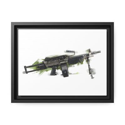 Belt-Fed 5.56x45mm Light Machine Gun Painting - Green Background - Black Framed Wrapped Canvas - Value Collection