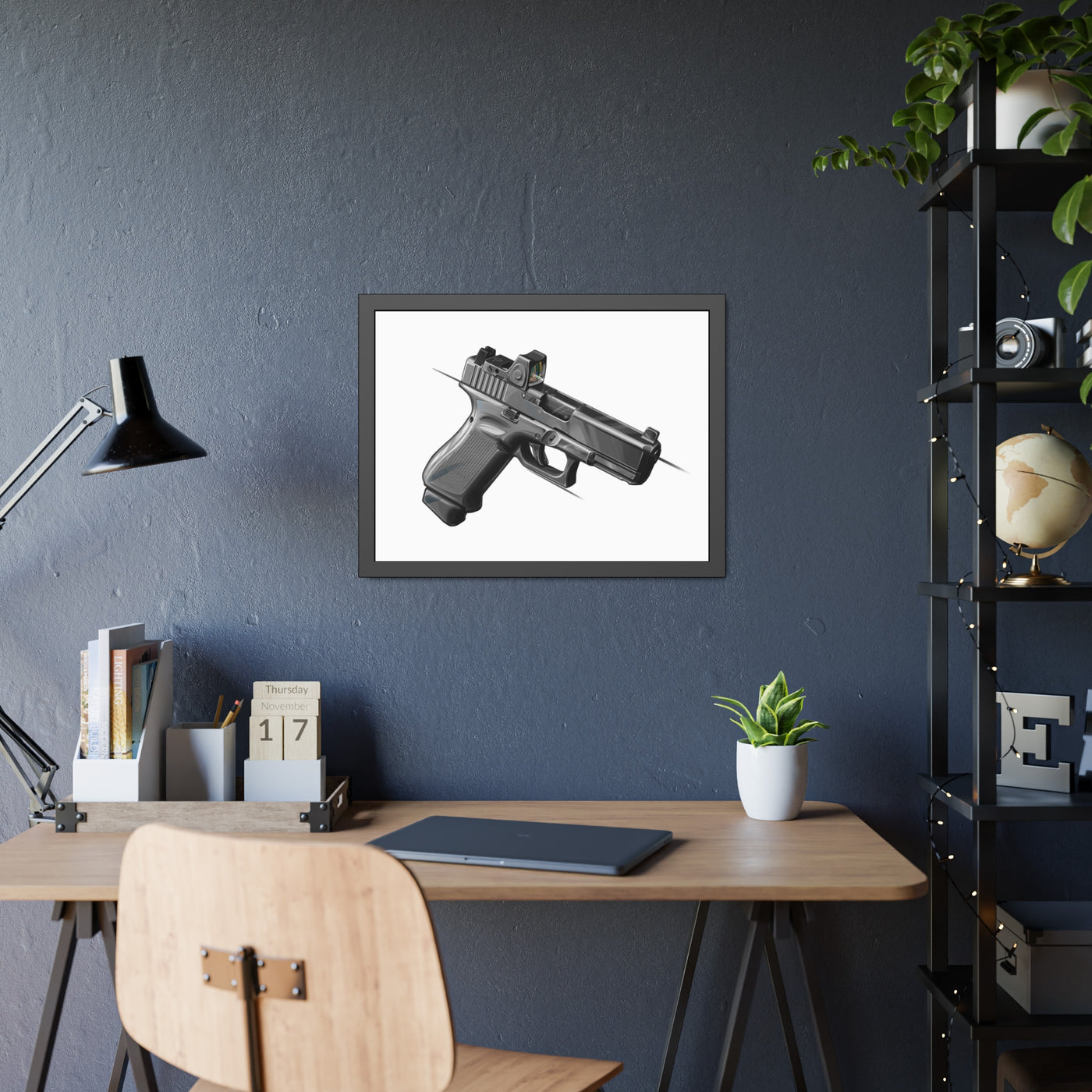 The Last Resort - OG Grey Poly Pistol Painting - Just The Piece - Black Frame - Value Collection