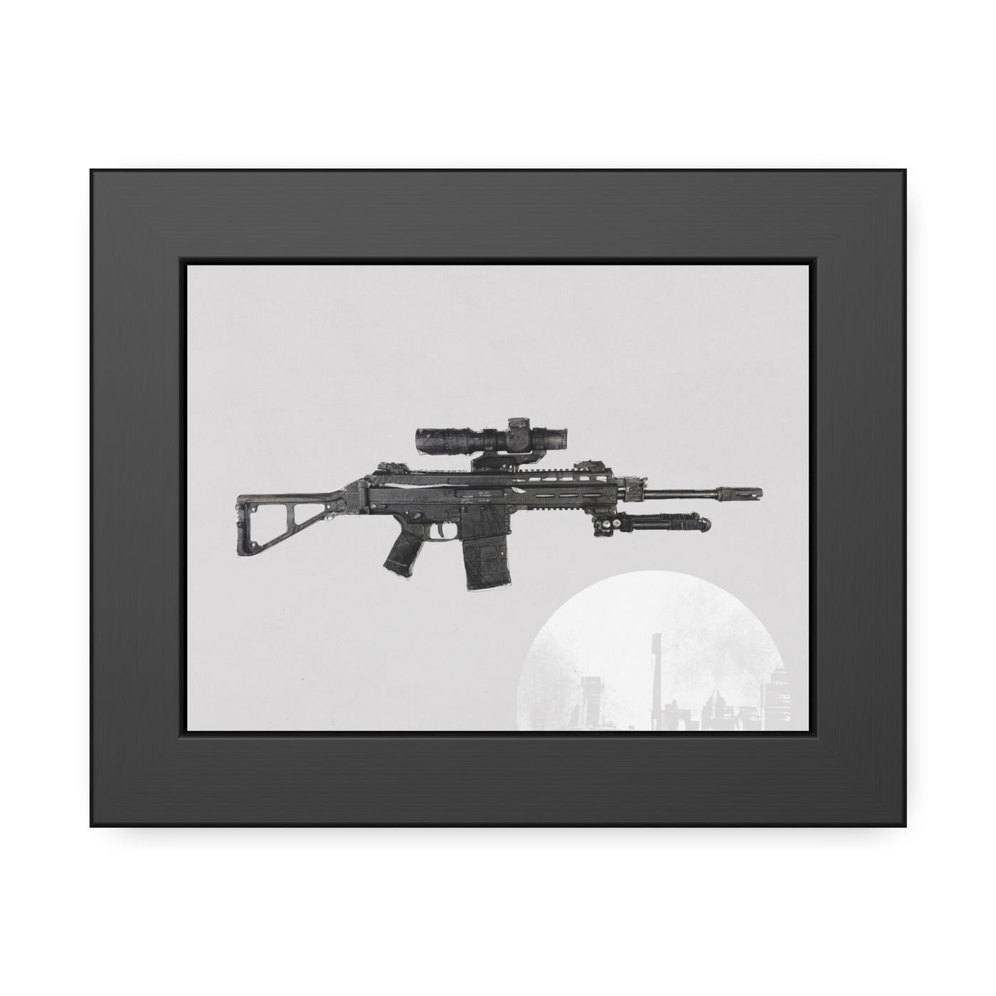 The Urban Sniper Painting - White Background - Black Frame - Value Collection