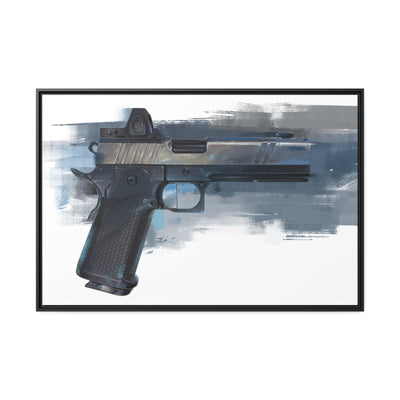 2011 Charlie - Pistol Painting - Blue Background - Black Framed Wrapped Canvas - Value Collection