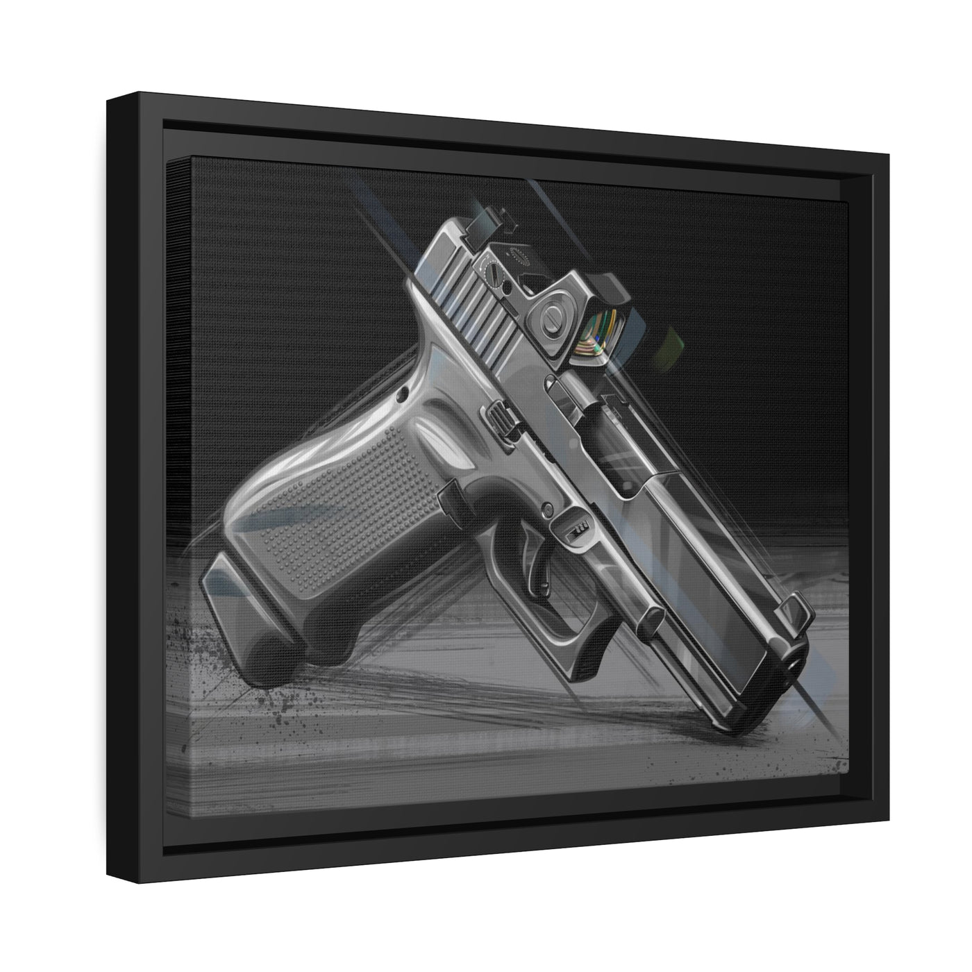 The Last Resort - OG Grey Poly Pistol Painting - Black Framed Wrapped Canvas - Value Collection