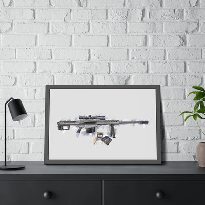 The Long-Range Legend - .50 Cal BMG Rifle Painting - Blue Accents - Black Frame - Value Collection