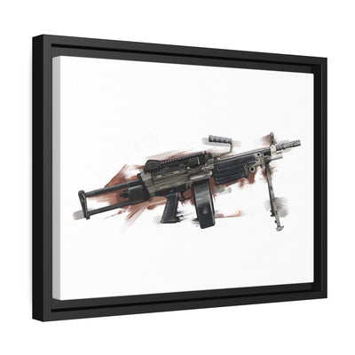 Belt-Fed 5.56x45mm Light Machine Gun Painting - Red Background - Black Framed Wrapped Canvas - Value Collection