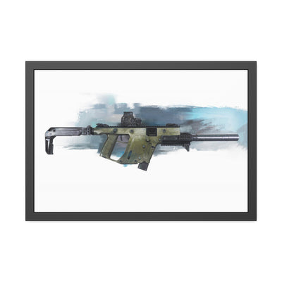 The Vindicator - Suppressed SMG Painting - Blue Background - Black Frame - Value Collection