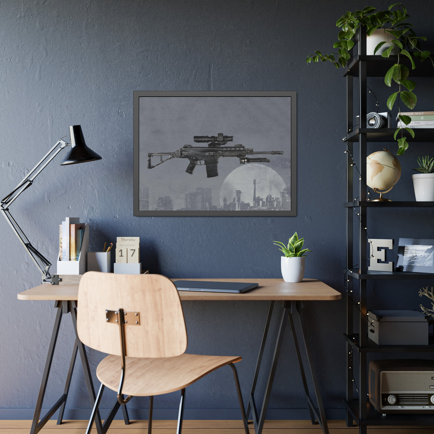 The Urban Sniper Painting - Grey Background - Black Frame - Value Collection