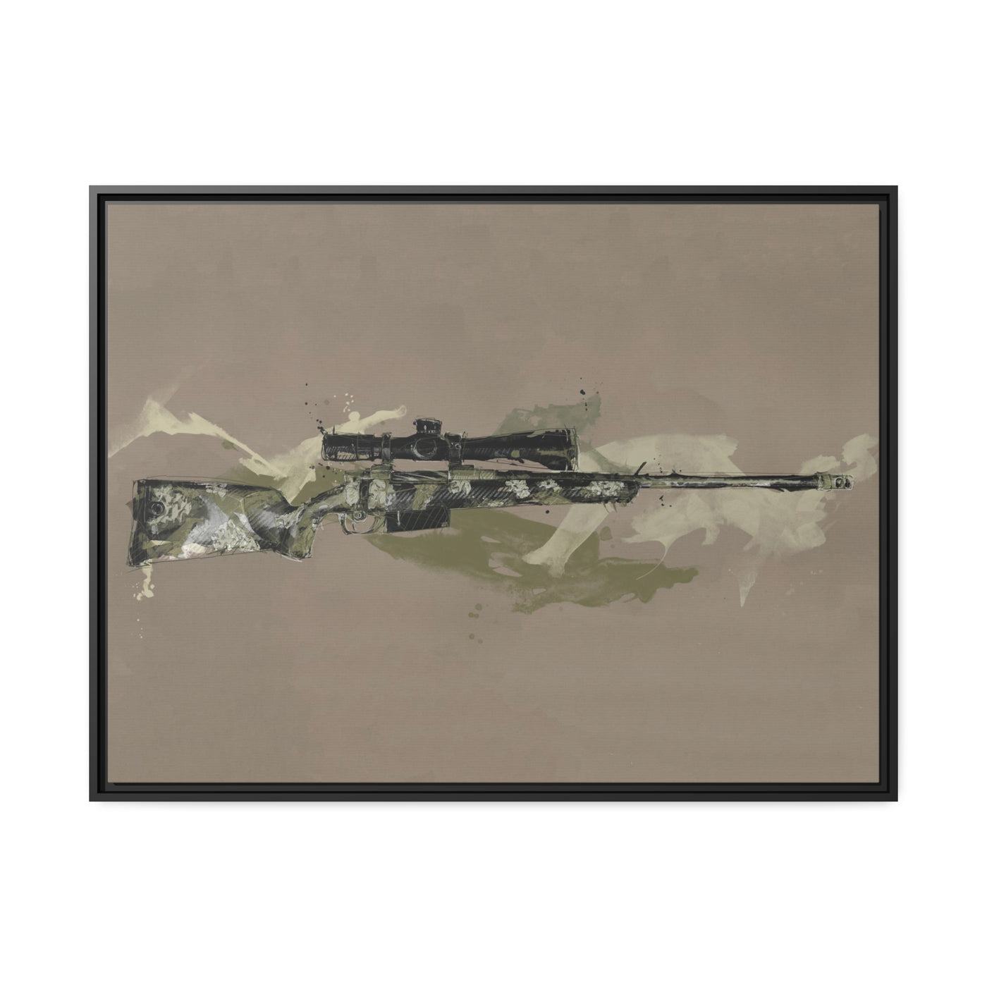 The Harvester - Long Range Hunting Rifle Painting (Minimal) - Black Framed Wrapped Canvas - Value Collection