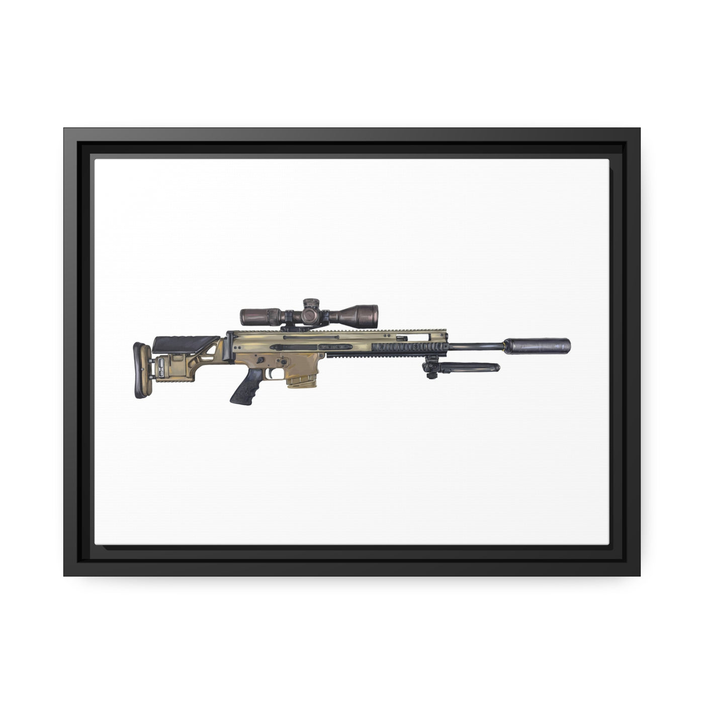 Socom Sniper Rifle Painting - Just The Piece - Black Framed Wrapped Canvas - Value Collection