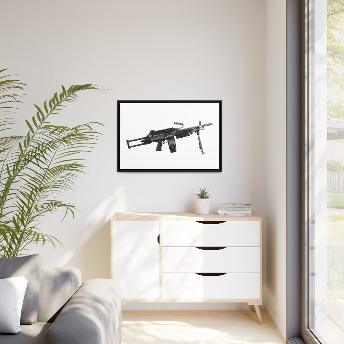 Belt-Fed 5.56x45mm Light Machine Gun Painting - Just The Piece - Black Framed Wrapped Canvas - Value Collection