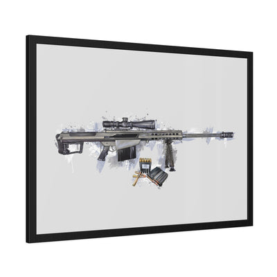 The Long-Range Legend - .50 Cal BMG Rifle Painting - Blue Accents - Black Frame - Value Collection