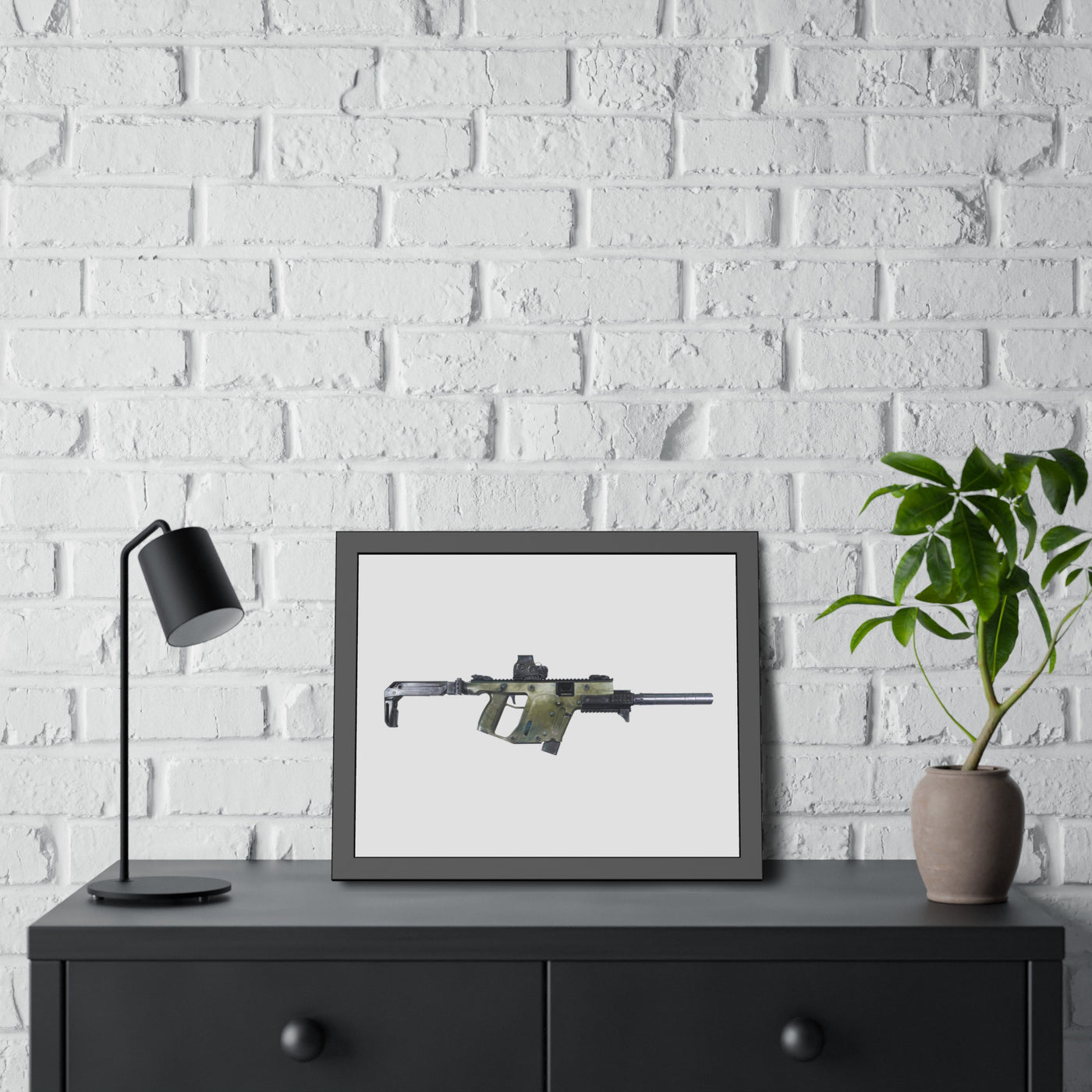 The Vindicator - Suppressed SMG Painting - Just The Piece - Black Frame - Value Collection