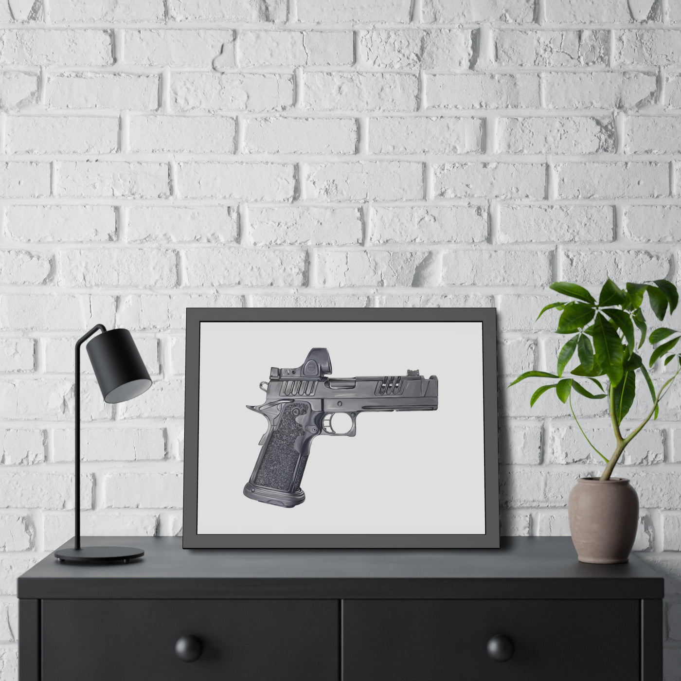 2011 Delta Pistol Painting - Just The Piece - Black Frame - Value Collection